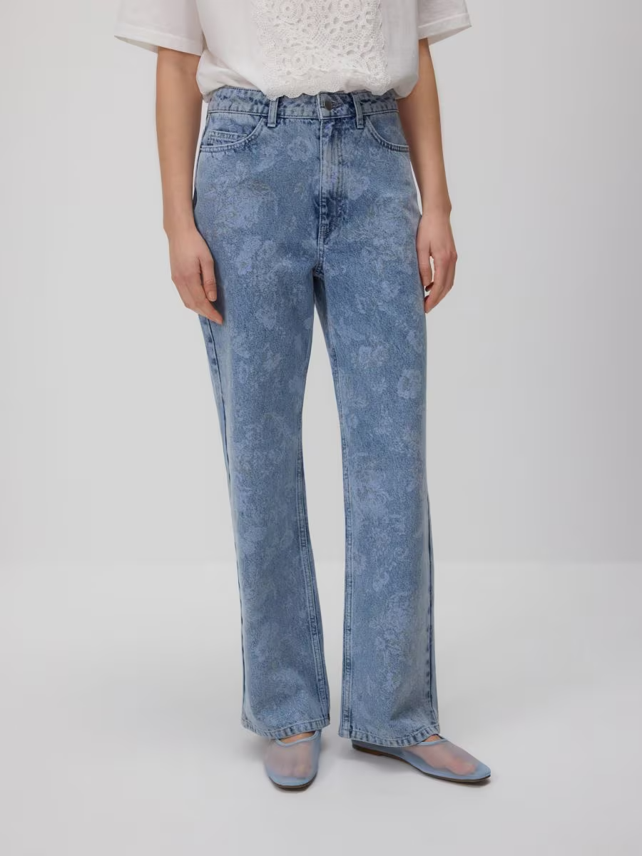 Patterned Straight Jeans