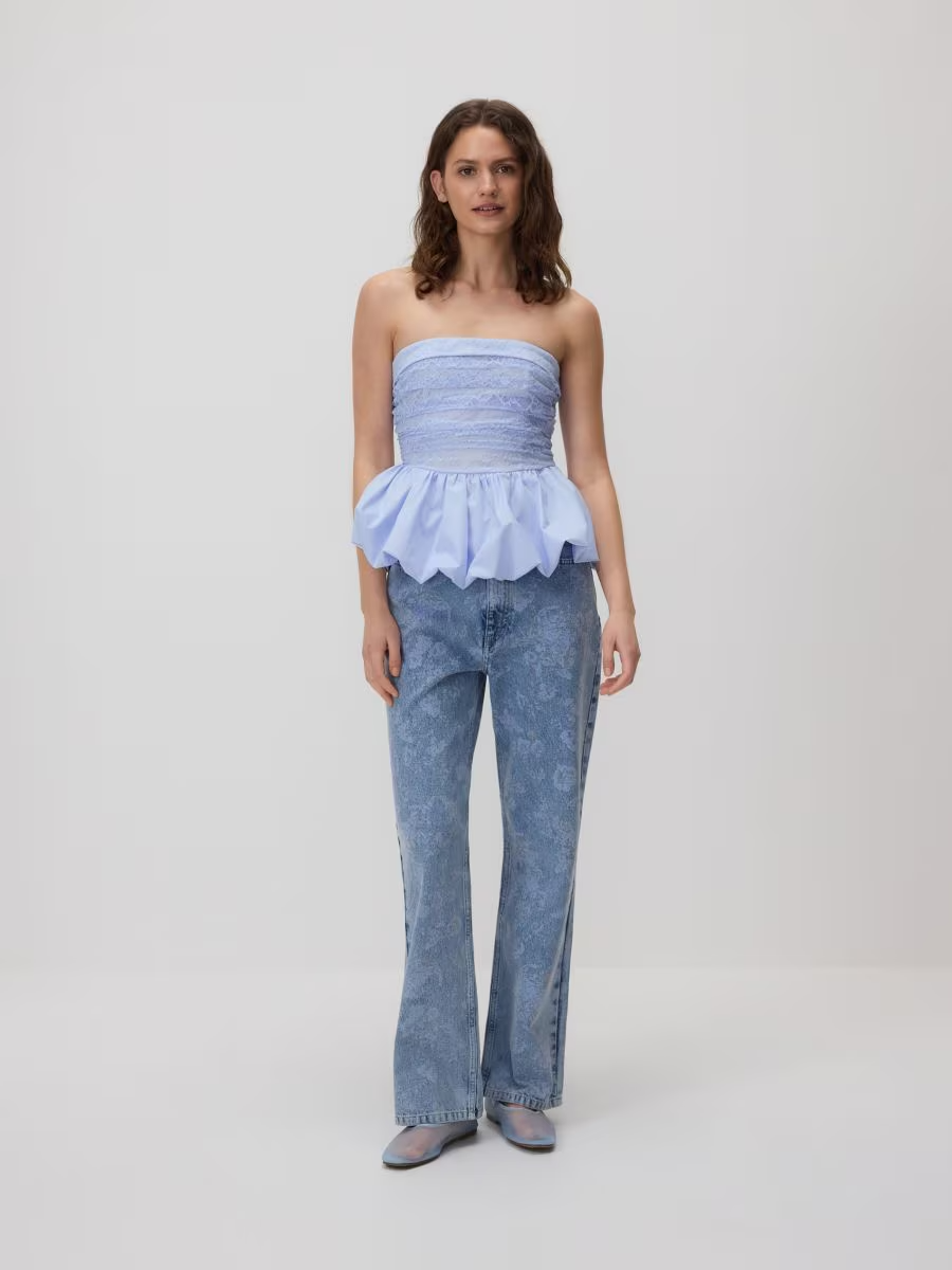 Patterned Straight Jeans